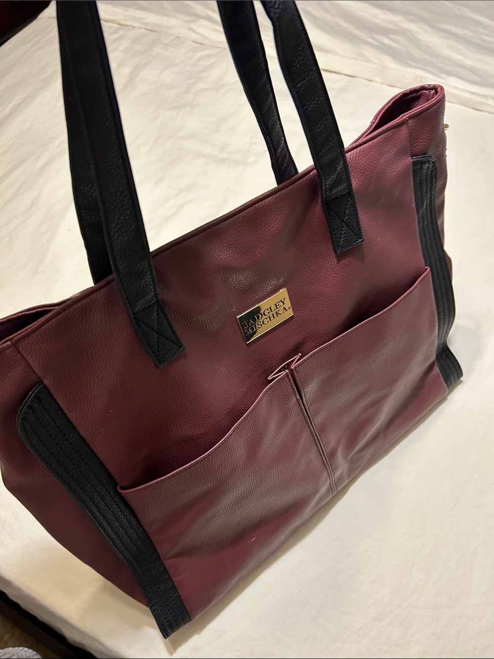 Badgley Mischka Burgundy Tote with Black Handles